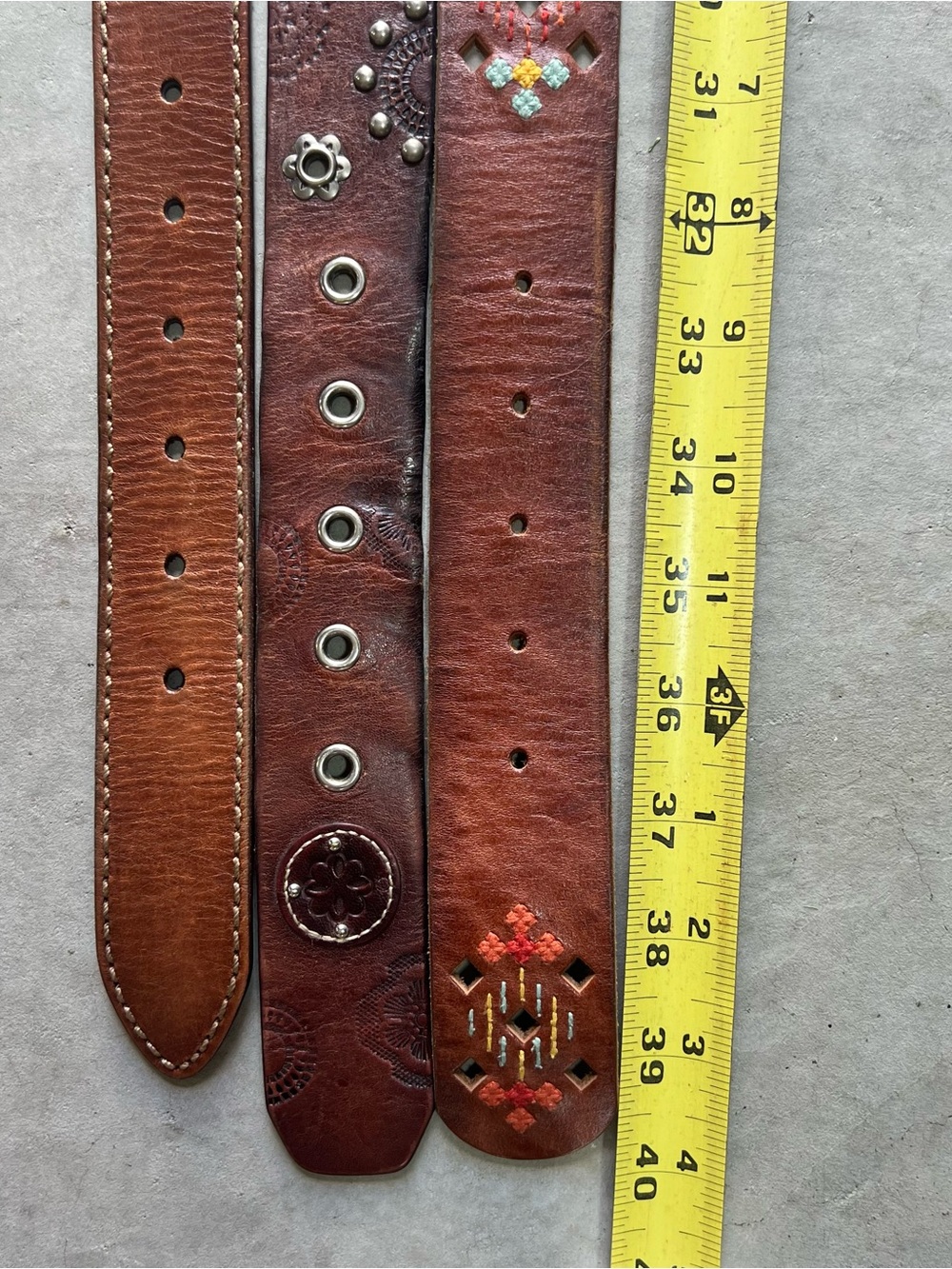 Fossil Leather Belts Women’s Medium Y2K Boho Embroidered Studded Solid - Picture 10 of 11